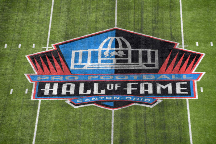 Pro Football Hall of Fame logo at the Tom Benson Hall of Fame Stadium, Canton, Ohio